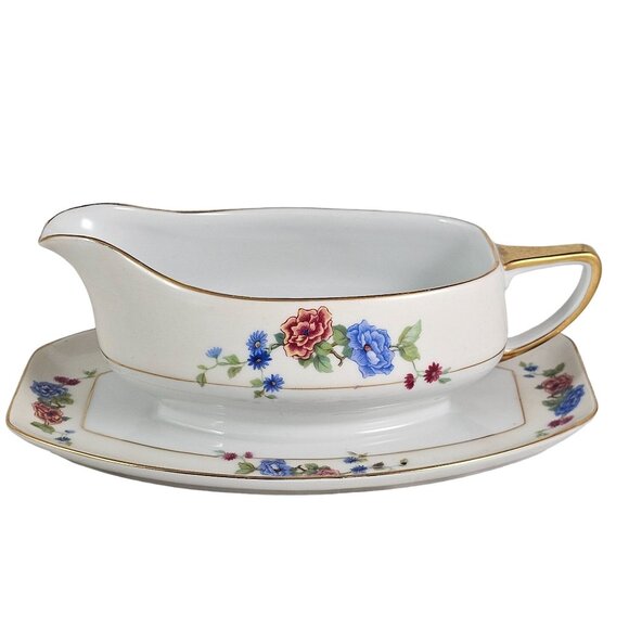 Edelstein Bavaria Porcelain Sauce Gravy Server Underplate floral ivory banded - Picture 2 of 9
